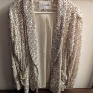 Fashion Nova Sequin Bedazzled Glittering Silver Women's Blazer XL
